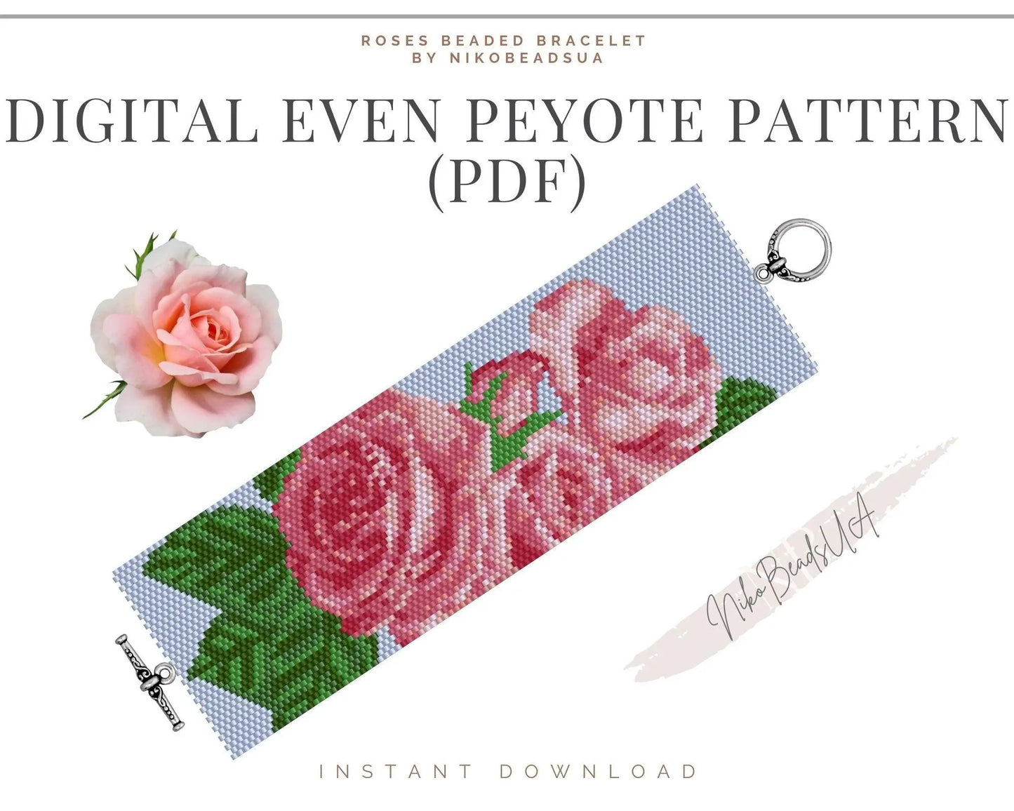 Roses even peyote pattern for beaded bracelet - NikoBeadsUA