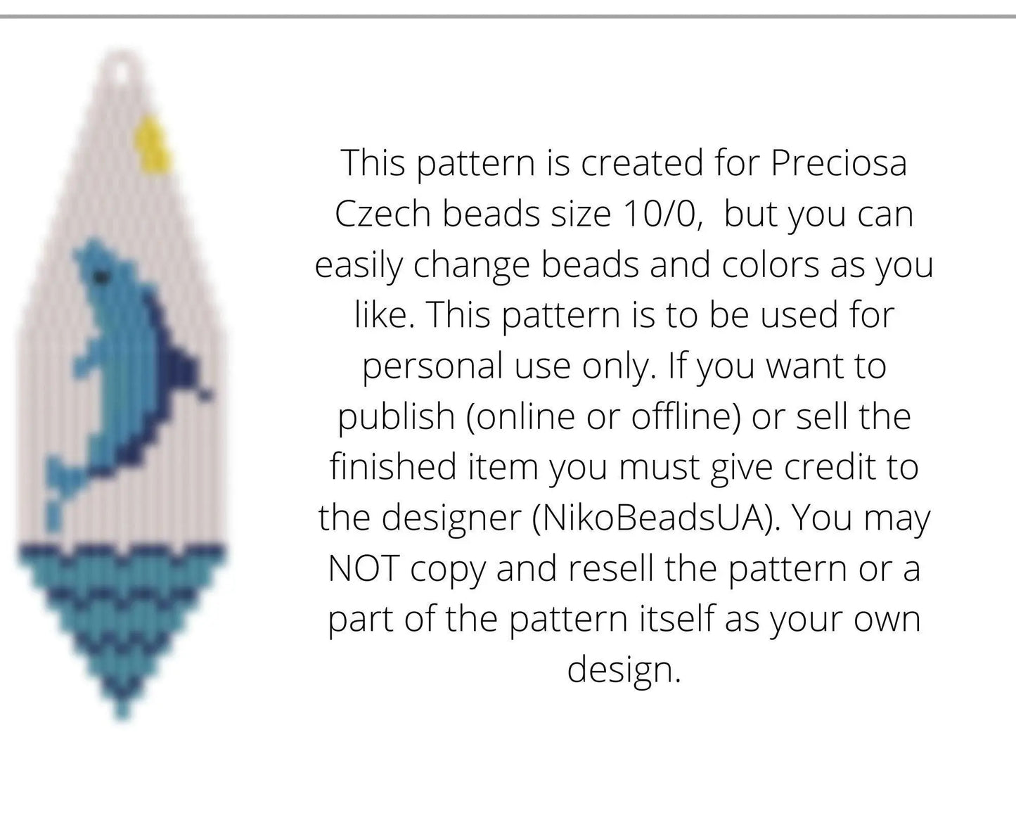 Dolphin Brick Stitch pattern for fringe beaded earrings - NikoBeadsUA