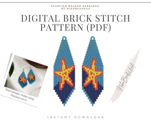 Starfish Brick Stitch pattern for fringe beaded earrings - NikoBeadsUA