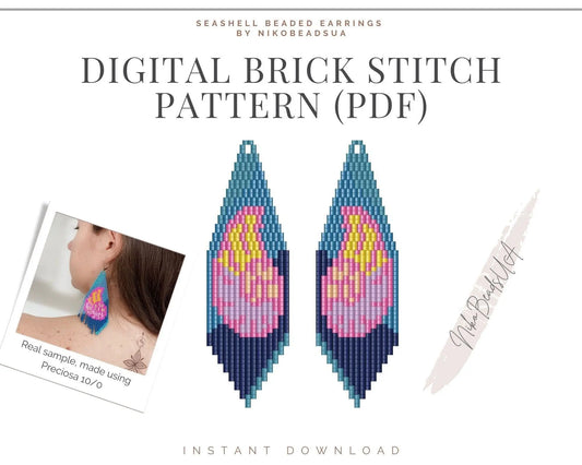 Seashell Brick Stitch pattern for fringe beaded earrings - Toho beads - NikoBeadsUA
