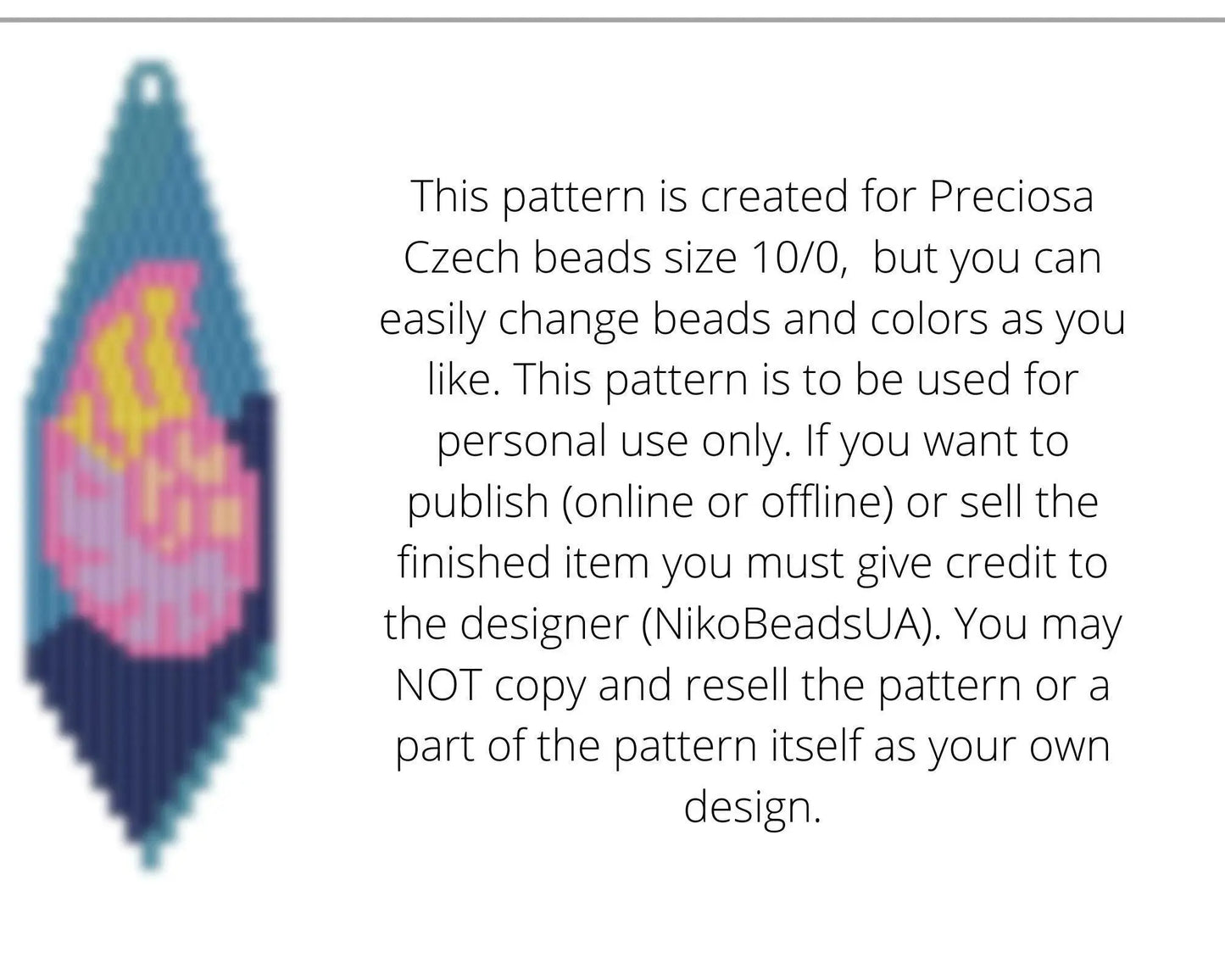 Seashell Brick Stitch pattern for fringe beaded earrings - Toho beads - NikoBeadsUA