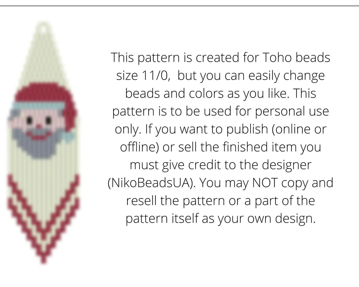 Santa Claus Brick Stitch pattern for beaded fringe earrings - Toho beads - NikoBeadsUA