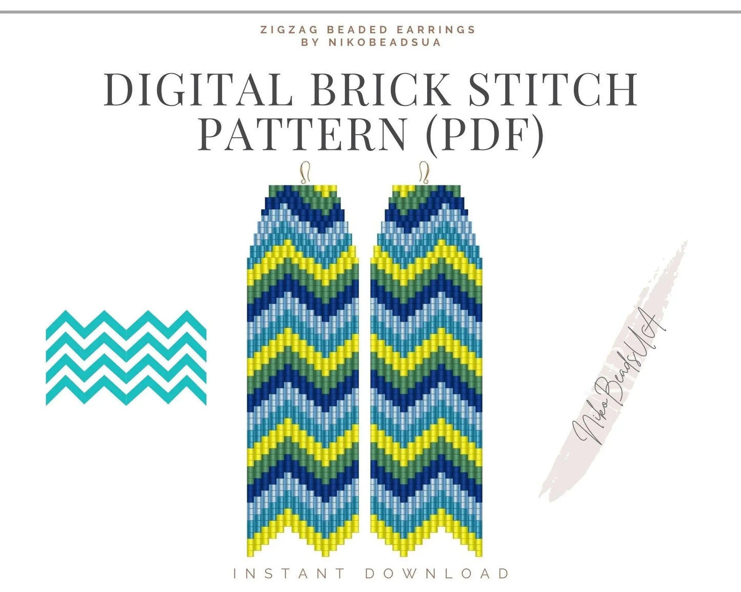 Zigzag Brick Stitch pattern for fringe beaded earrings - NikoBeadsUA