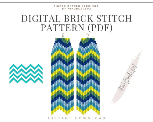 Zigzag Brick Stitch pattern for fringe beaded earrings - NikoBeadsUA