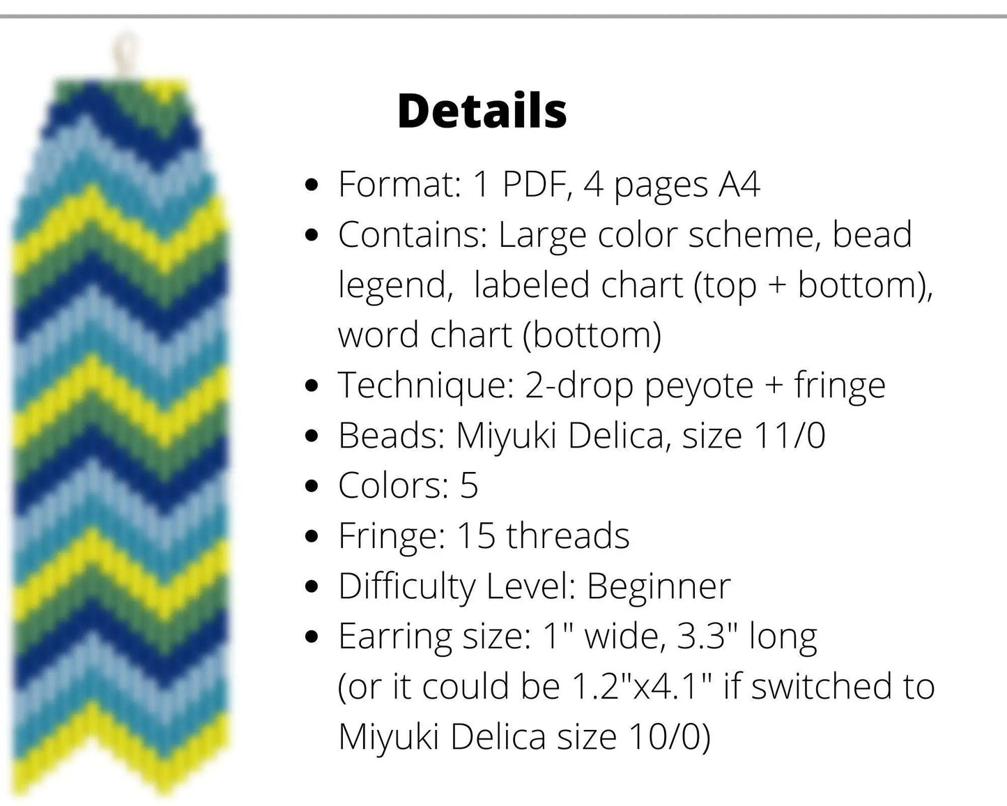 Zigzag Brick Stitch pattern for fringe beaded earrings - NikoBeadsUA