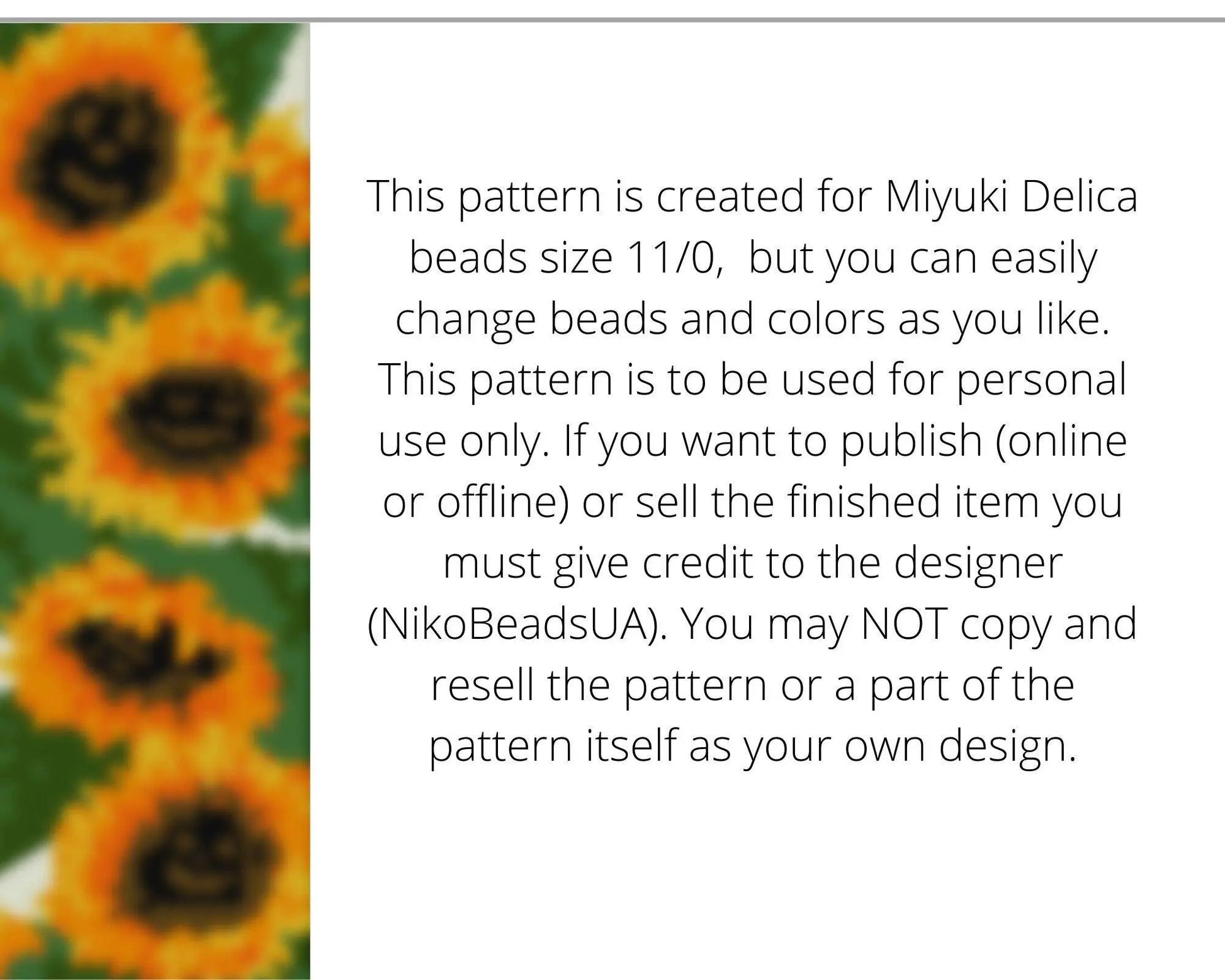 Sunflowers even peyote pattern for beaded bracelet - NikoBeadsUA
