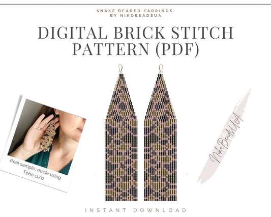 Snake Brick Stitch pattern for fringe beaded earrings - Toho beads - NikoBeadsUA