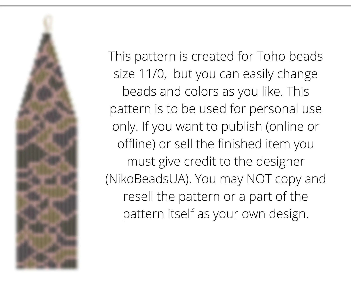 Snake Brick Stitch pattern for fringe beaded earrings - Toho beads - NikoBeadsUA