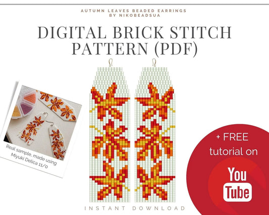 Autumn Leaves Brick Stitch pattern for fringe beaded earrings - NikoBeadsUA