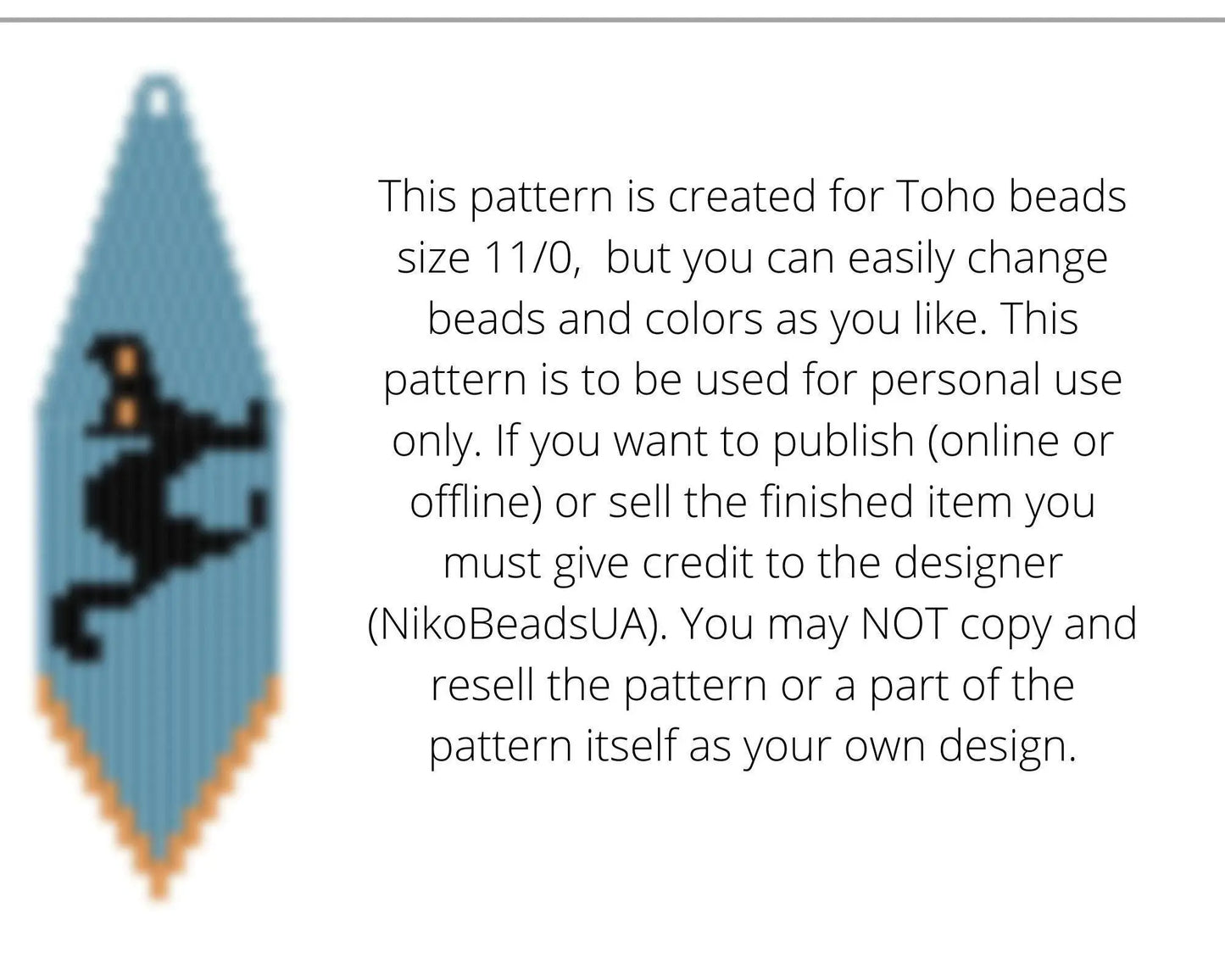 Black Cat Brick Stitch pattern for beaded fringe earrings - Toho beads - NikoBeadsUA