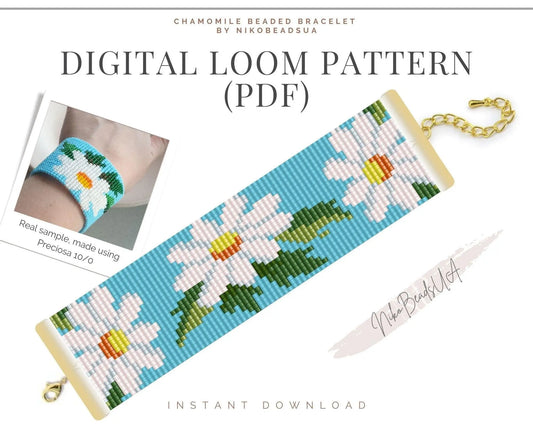 Chamomile loom bracelet pattern for Miyuki Delica - NikoBeadsUA