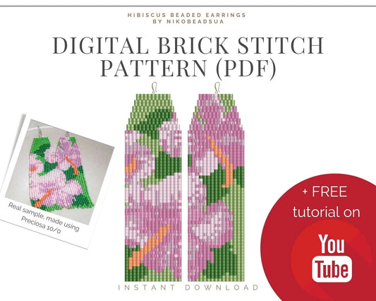 Hibiscus Brick Stitch pattern for fringe beaded earrings - NikoBeadsUA