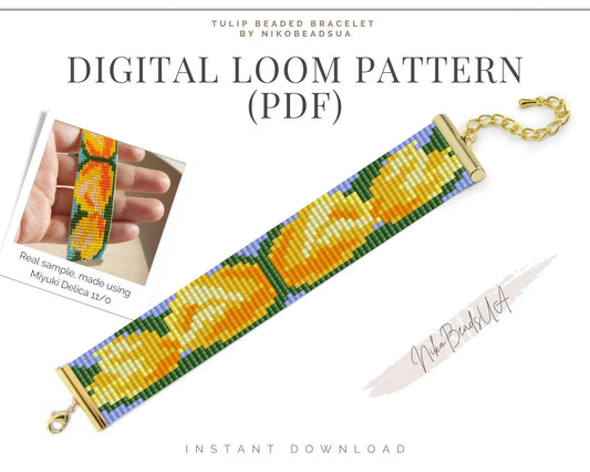Yellow Tulips Loom pattern for beaded bracelet - NikoBeadsUA