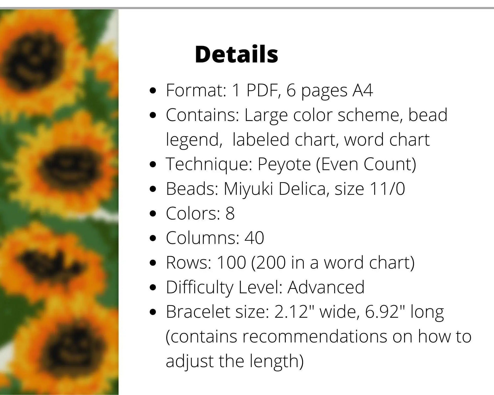 Sunflowers even peyote pattern for beaded bracelet - NikoBeadsUA