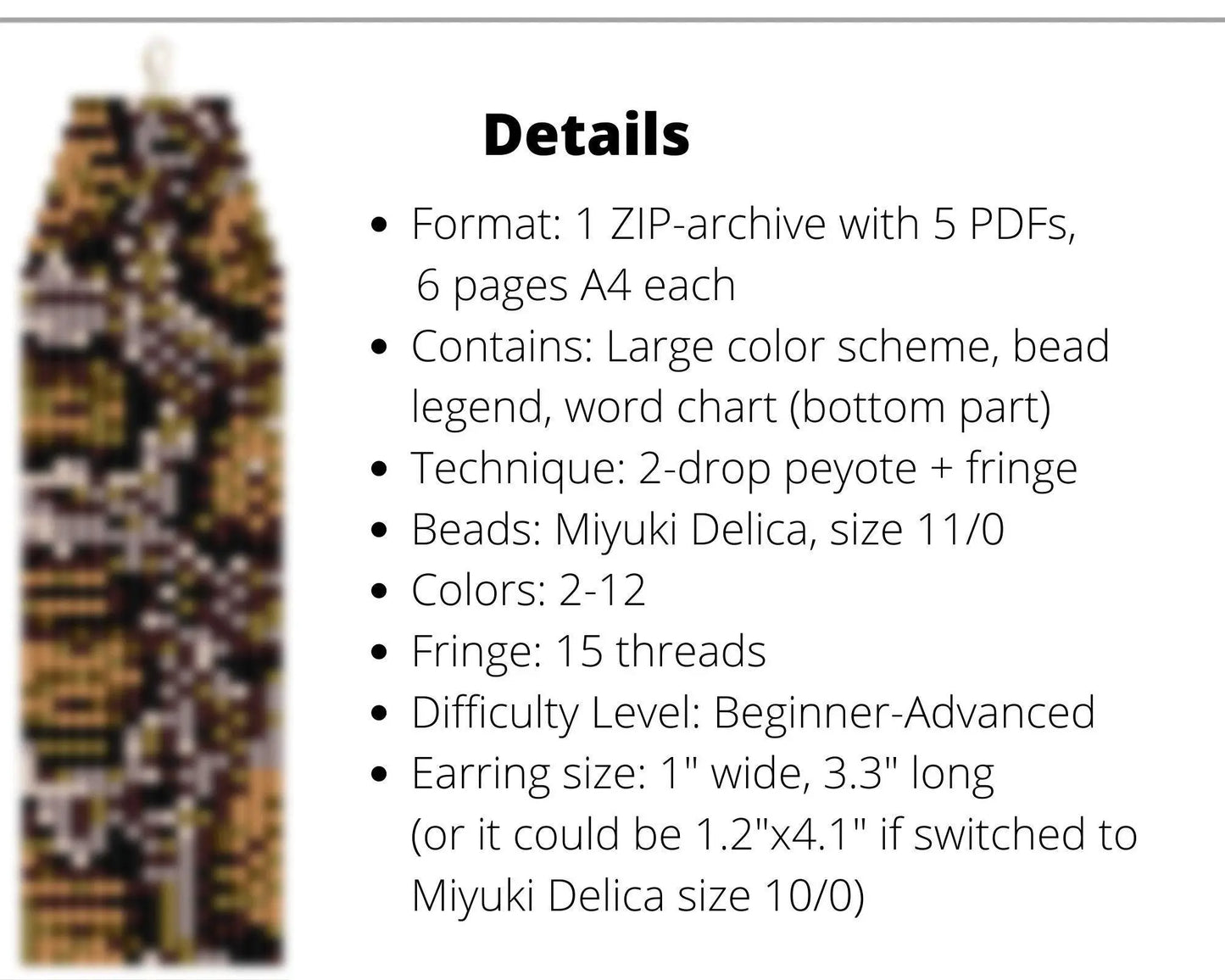 Set of 5 Animal Print Earrings Brick Stitch patterns for fringe beaded earrings - NikoBeadsUA