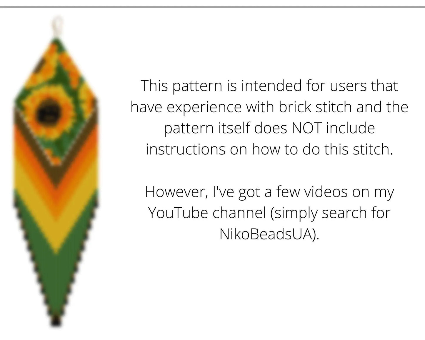 Sunflower Brick Stitch pattern for fringe beaded earrings with diamond top - NikoBeadsUA